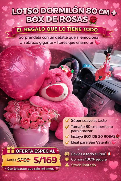 𝗟𝗼𝘁𝘀𝗼 𝗗𝗼𝗿𝗺𝗶𝗹𝗼́𝗻 𝟴𝟬 𝗰𝗺 + 𝗕𝗼𝘅 𝗱𝗲 𝗥𝗼𝘀𝗮𝘀 🌹💖