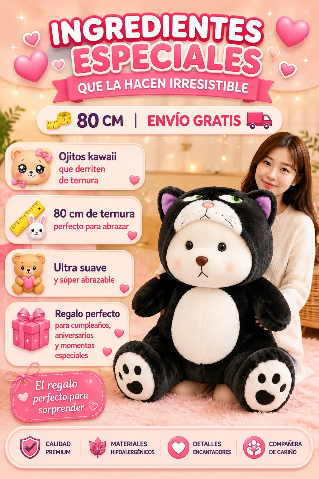 🐻🐱 𝐎𝐬𝐢𝐭𝐨 𝐆𝐢𝐠𝐚𝐧𝐭𝐞 𝐃𝐢𝐬𝐟𝐫𝐚𝐳𝐚𝐝𝐨 𝐝𝐞 𝐆𝐚𝐭𝐨 𝐑𝐞𝐧𝐞𝐠𝐨́𝐧  𝟖𝟎 𝐜𝐦💖