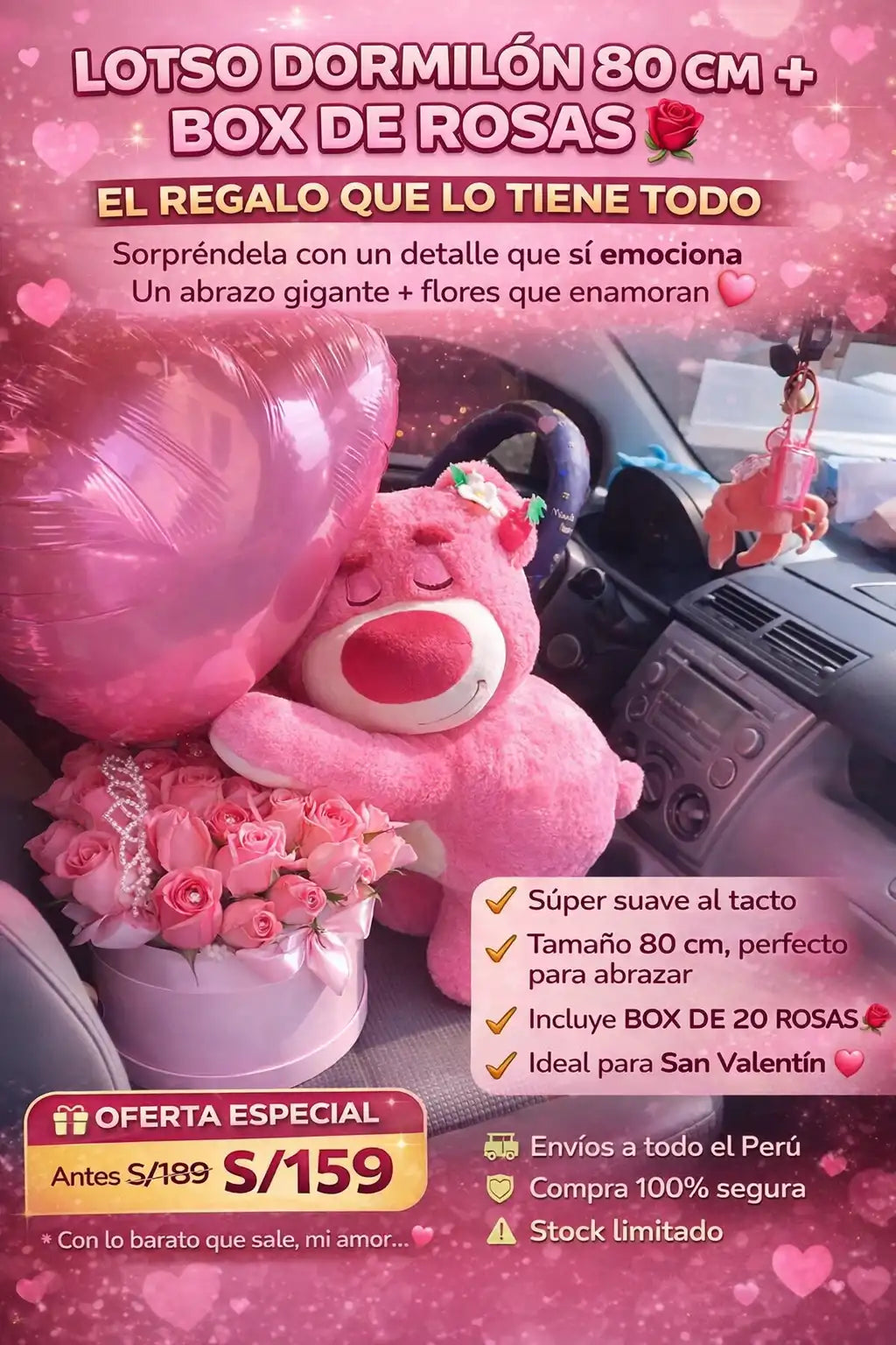 𝗟𝗼𝘁𝘀𝗼 𝗗𝗼𝗿𝗺𝗶𝗹𝗼́𝗻 𝟴𝟬 𝗰𝗺 + 𝗕𝗼𝘅 𝗱𝗲 𝗥𝗼𝘀𝗮𝘀 🌹💖