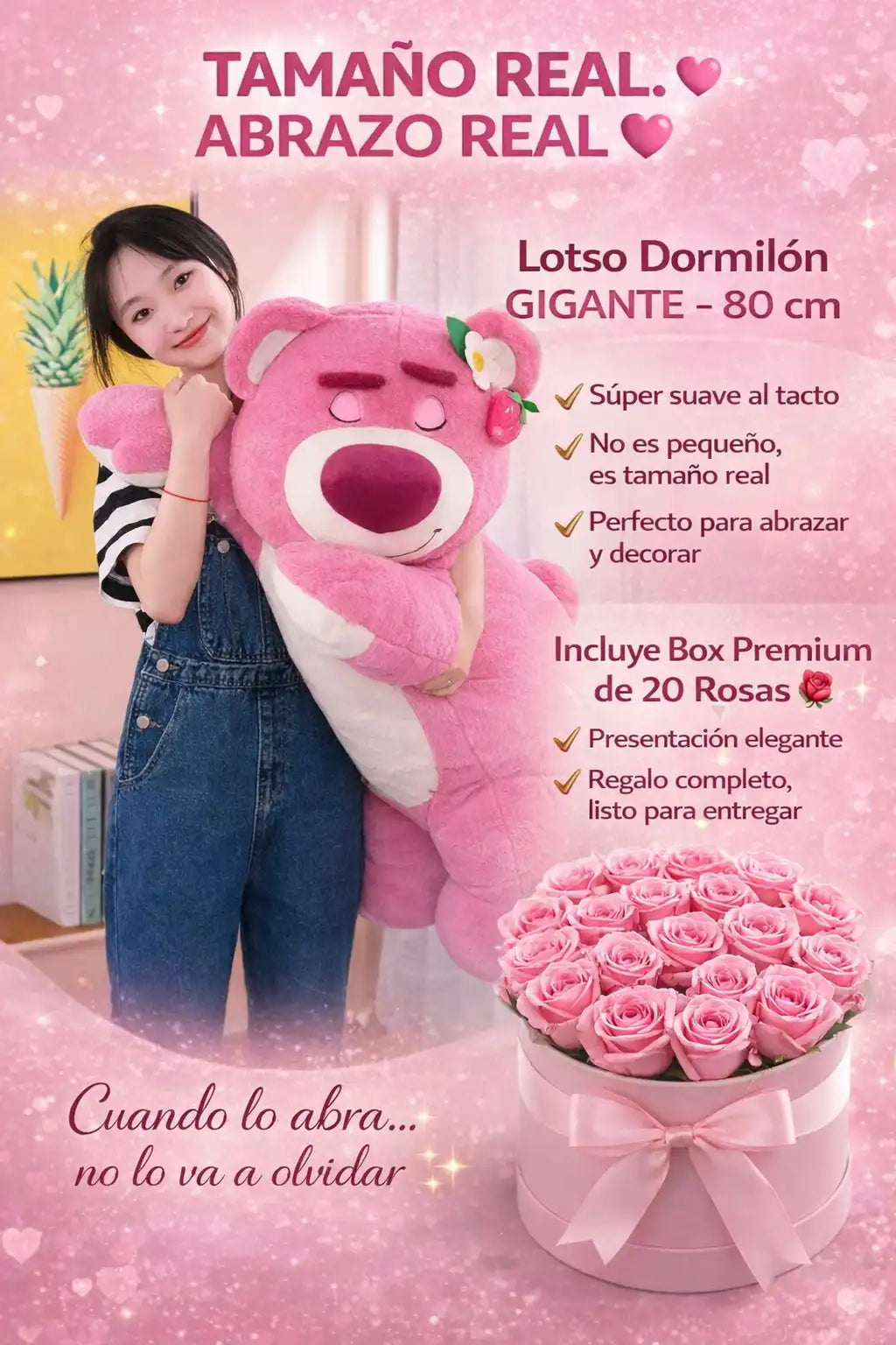 𝗟𝗼𝘁𝘀𝗼 𝗗𝗼𝗿𝗺𝗶𝗹𝗼́𝗻 𝟴𝟬 𝗰𝗺 + 𝗕𝗼𝘅 𝗱𝗲 𝗥𝗼𝘀𝗮𝘀 🌹💖